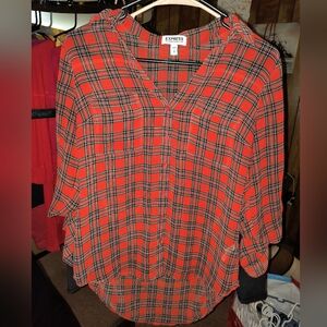 Express Women's Vibrant Red Checkered Blouse
